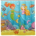 thumbnail image 2 of Mermaids Undersea Bath Shower Curtain Liners - 72x72in - 100% Polyester - Waterproof with C-Shaped Curtain Hook Modern Bathroom Decoration 1 Panel, 2 of 5