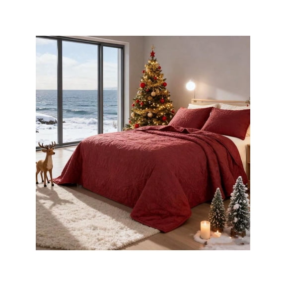 3-Piece Comforter Set - Queen/Full/King Olive Green Microfiber Quilt with Pillow Shams (All-Season Geometric)