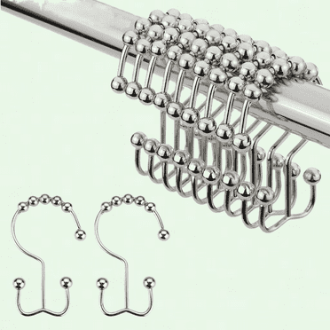 Brushed Nickel Shower Curtain Hooks, 12Pcs Double Shower Curtain Rings