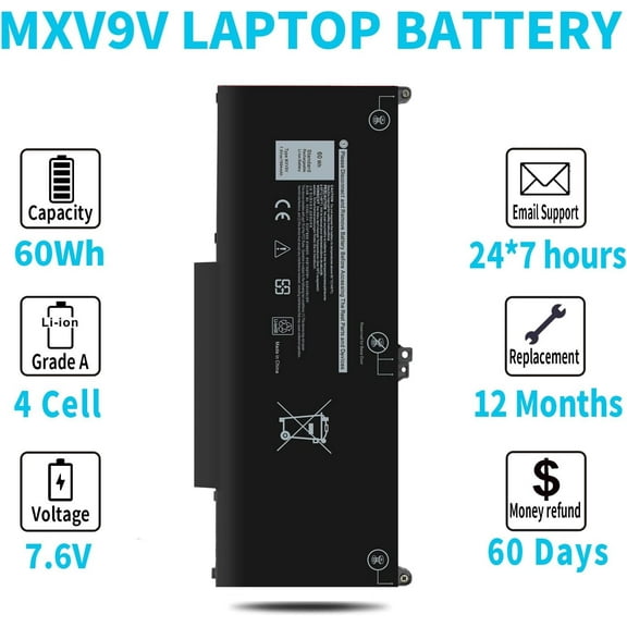 Emery TECH MXV9V 7.6V 60Wh Laptop Battery for Dell Latitude 7400 7300 E5300 E5310, Latitude 5300 5310 2-in-1, for Inspiron 7300 7306 2-in-1 Black Series P96G P97G P99G P100G P100G001 5VC2M 829MX