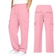 thumbnail image 4 of Wsysadlol Preppy Style Girls Wide Leg Cargo Sweatpants Baggy Pocketed Joggers, Casual Solid Color Sport Trousers Pink, 4 of 8