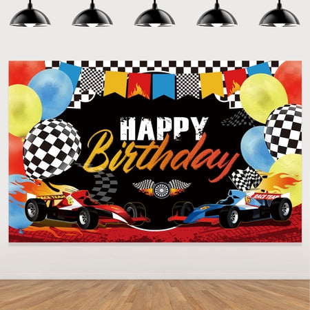 Car Racing Happy Birthday Backdrop Car Themed Birthday Party Decorations Racing Party Photo Background Racing Theme Party Supplies for Birthday Party Photography Indoor Outdoor Party Supplies