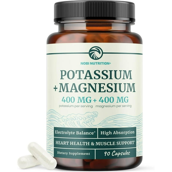 Potassium Magnesium Supplement | High Strength Electrolyte Balance for Heart Health & Muscle Support | 400 MG Potassium   400 MG Magnesium | Energy, Bone Health, Sleep & Mood Support | 90 Ct.