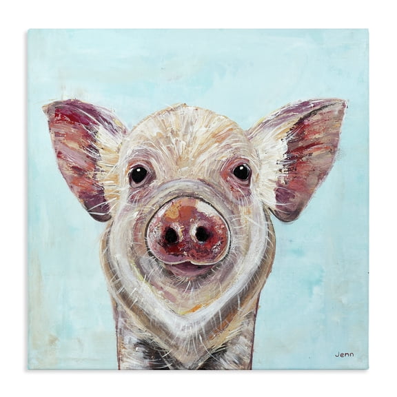 Stupell Industries Traditional Farmhouse Pig Blue Background Canvas Art, 24 x 24, by Jen Seeley
