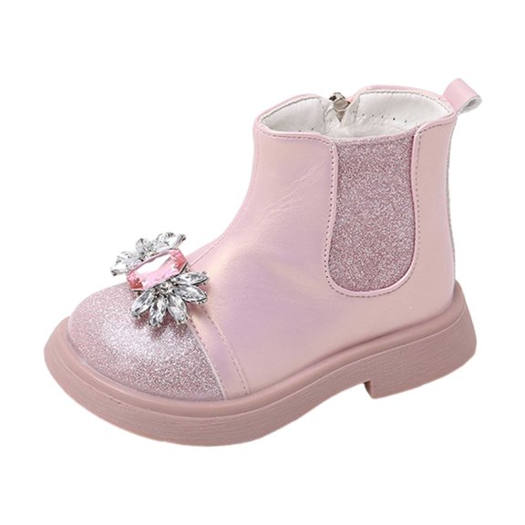 Lujianch Children Boots Leather Boots Girls Winter Warm Mid Calf Boots Princess Bow Fleece Warm Adjustable Girls Boots With Zipper Closure