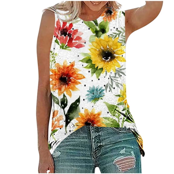 gakvbuo Plus Size Summer Tank Tops For Women 2023 Trendy Women's Summer Casual Sleeveless Blouse Crewneck Tops T-Shirt Vest For Women