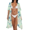 thumbnail image 2 of Xoenoiee Green Starfish Pattern Womens Swimsuit Coverups Half Sleeve Kimono Cardigan Bathing Suit Cover Up Bikini Swimwear Open Front Cover Ups Beach Outfits, 2 of 7