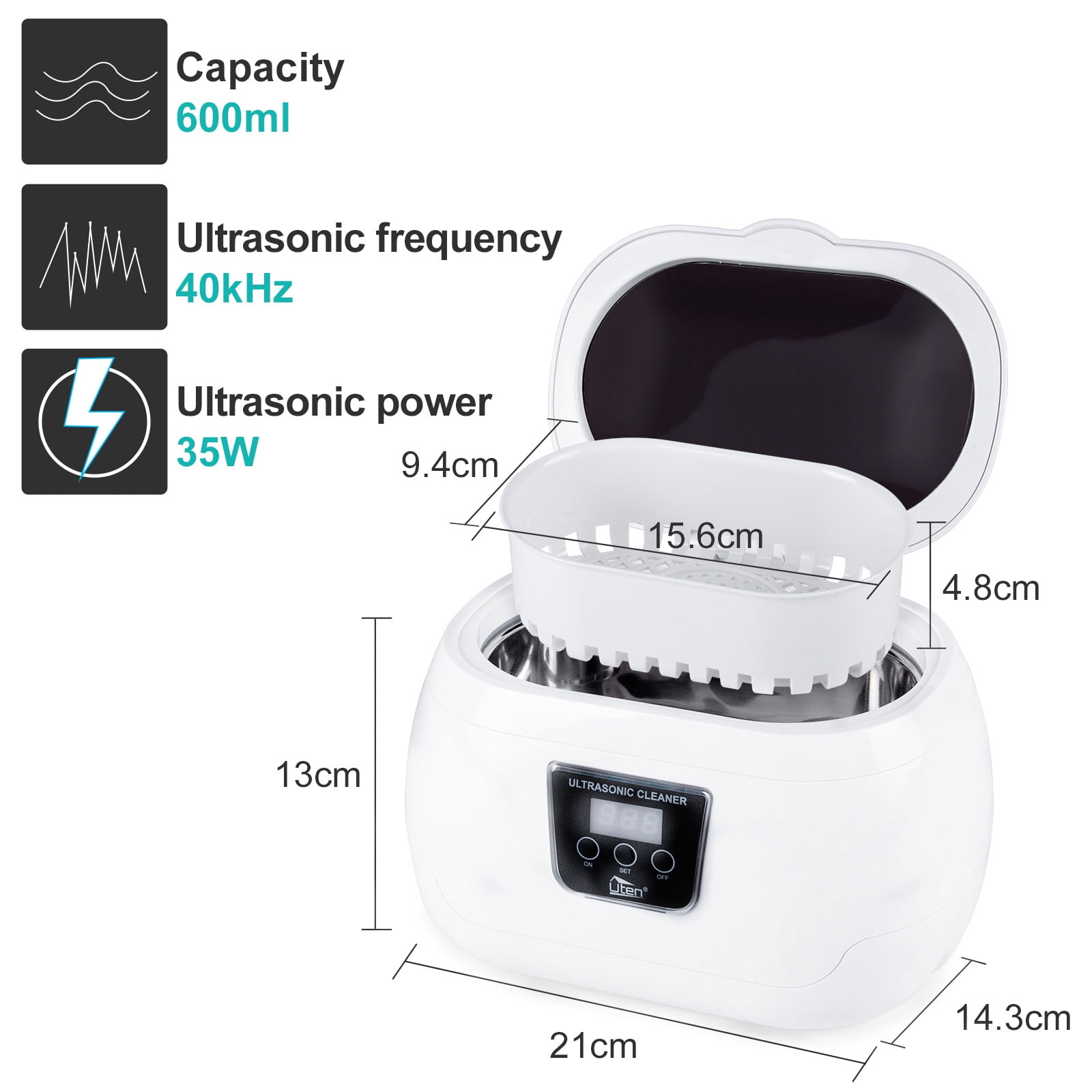 Himaly Professional Ultrasonic Cleaner, 600ml Jewelry Polisher with Digital Timer for Eye Glasses, Watches, Jewelry