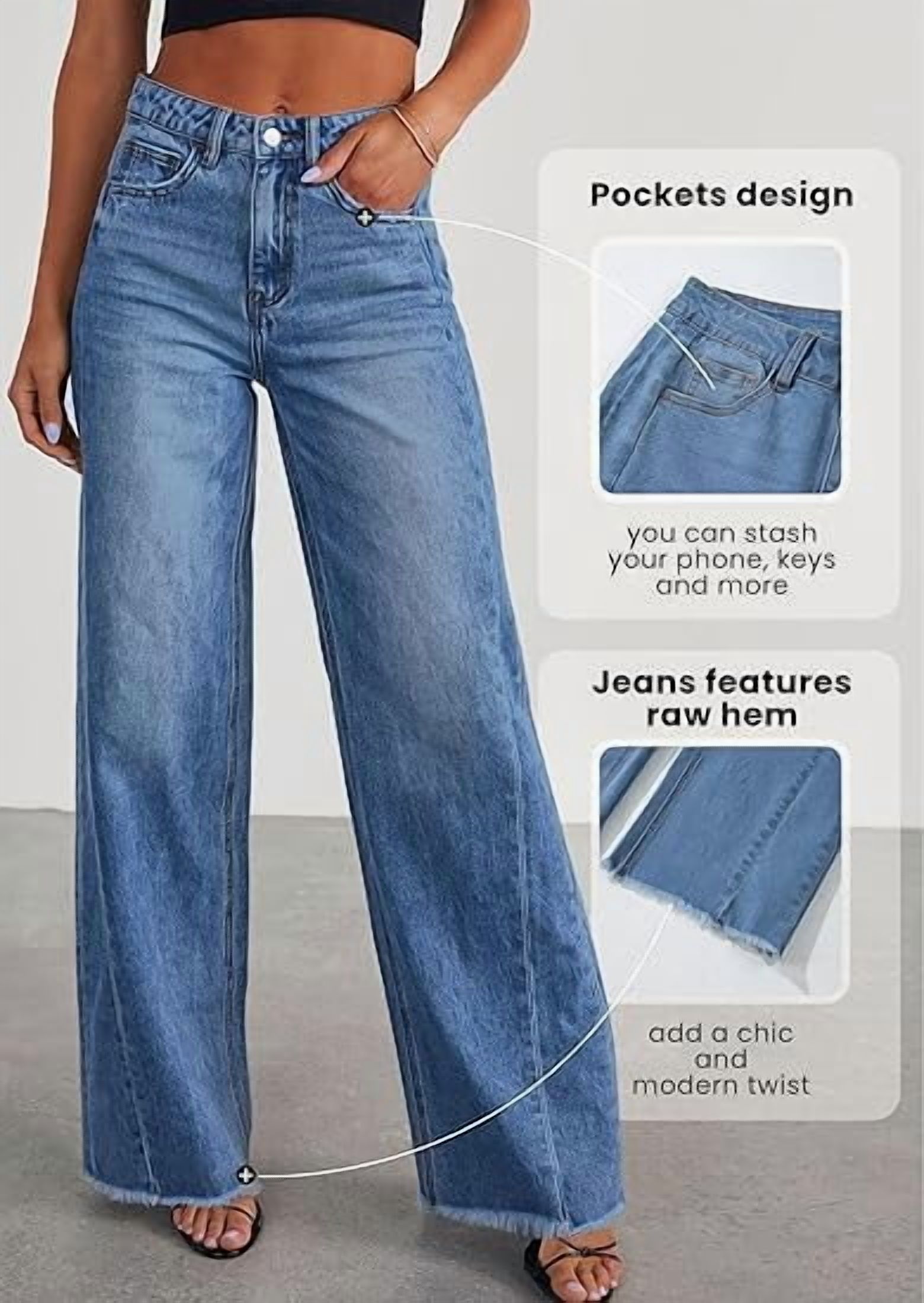 Prettygarden Women's Wide Leg Jeans, High Waisted, Acid Wash photo 2