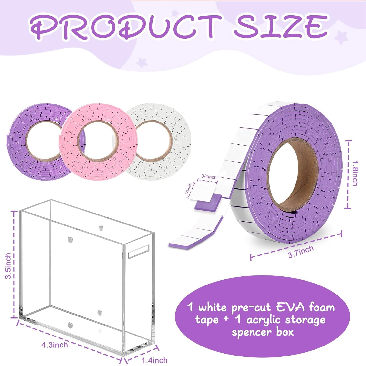 168 Pcs Foam Tape Craft Double Sided Precut 3/4 X 1/2 Inch 3D Adhesive Foam Squares Self Adhesive Dots Purple for Halloween Christmas DIY Crafts Art Sewing Supplies (1 Tape, White)