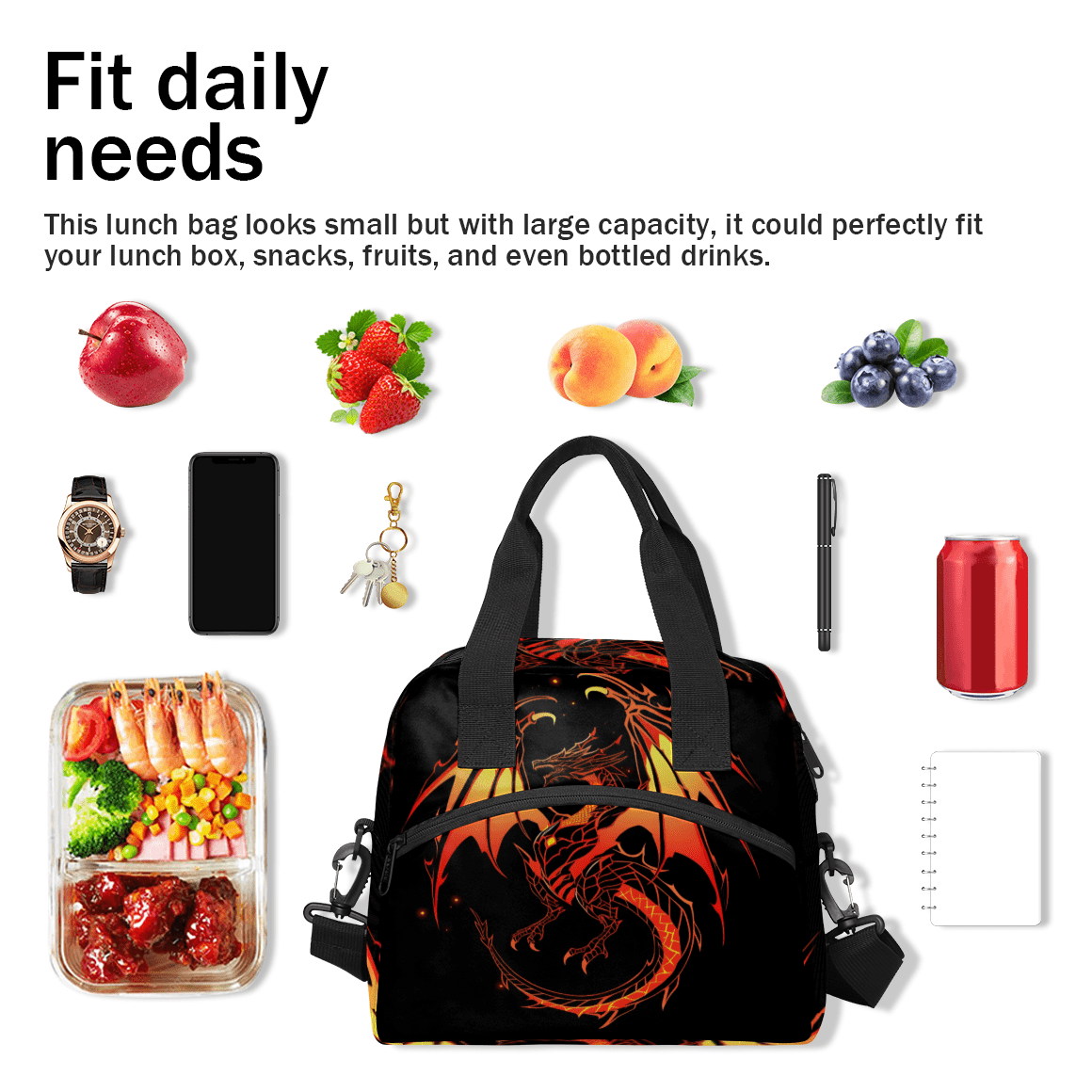 Herdesigns Funny Dinosaur Insulated Lunch Bag for Women Men Adults Large Reusable Lunch Box Cool Dinosaur Leakproof Cooler Tote Bags with Adjustable Shoulder Strap