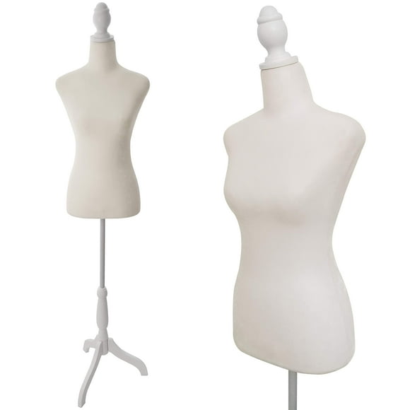Female Mannequin Torso Dress Form w/Adjustable Tripod Stand Base Style (Beige)