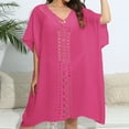 thumbnail image 2 of Lovskoo 2024 Swimsuit Coverup for Women Short Sleeve Bathing Suit Bikini Tassels Beach Crochet Loose Hollow Out Coverup Skirt Hot Pink Free Size, 2 of 7