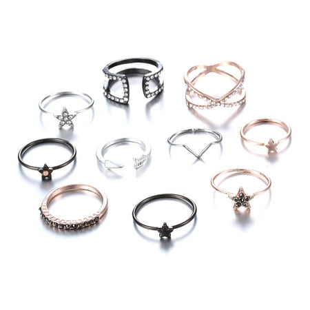 Bohemian Vintage Women Crystal Joint Knuckle Nail Ring Set of pcs Finger Rings Punk Ring