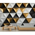 thumbnail image 2 of Black Gold Geometric Mural, 3D Triangular Facet Wall Paintings, Modern Geometric Murals For Living Room Bedroom, Black White Gold 3D Wall Mural 98.4"W x 68.9"H (Not Peel and Stick), 2 of 6