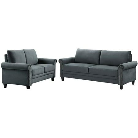 Lifestyle Solutions Transitional 2 Piece Sofa And Loveseat Set In Gray Sofa And Loveseat Set In Gray