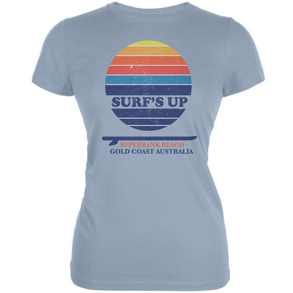 Surf's Up Superbank Beach Light Blue Juniors Soft T-Shirt - Small