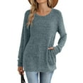 thumbnail image 4 of tarylea Ribbed Tops for Women Long Sleeve Crew Neck Tunic Tops Casual Loose Fall Comfy Solid Color Tops with Pockets, 4 of 8