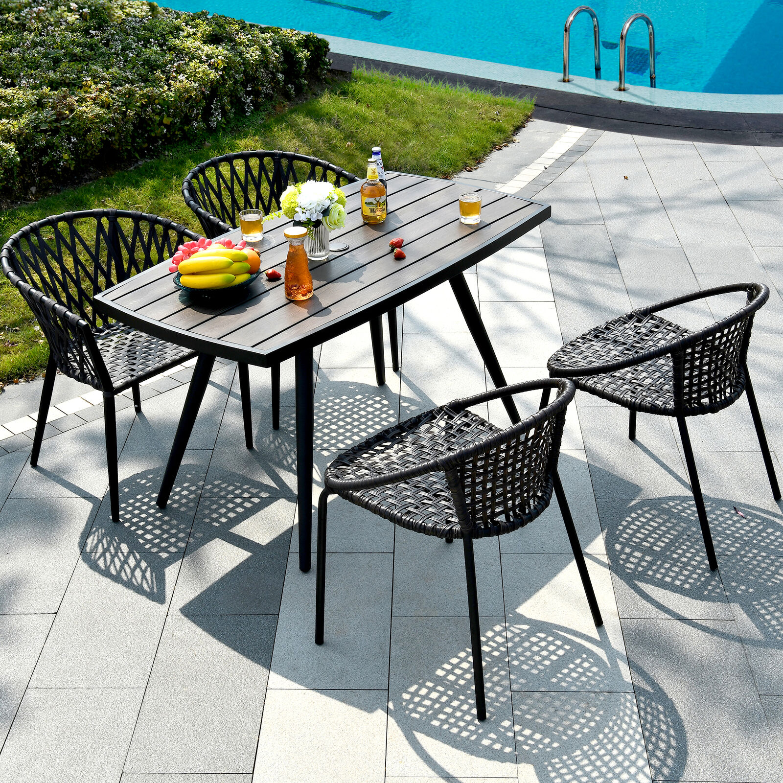 Outdoor Dining Table Rectangular Patio Table with Umbrella Hole for 6 ...