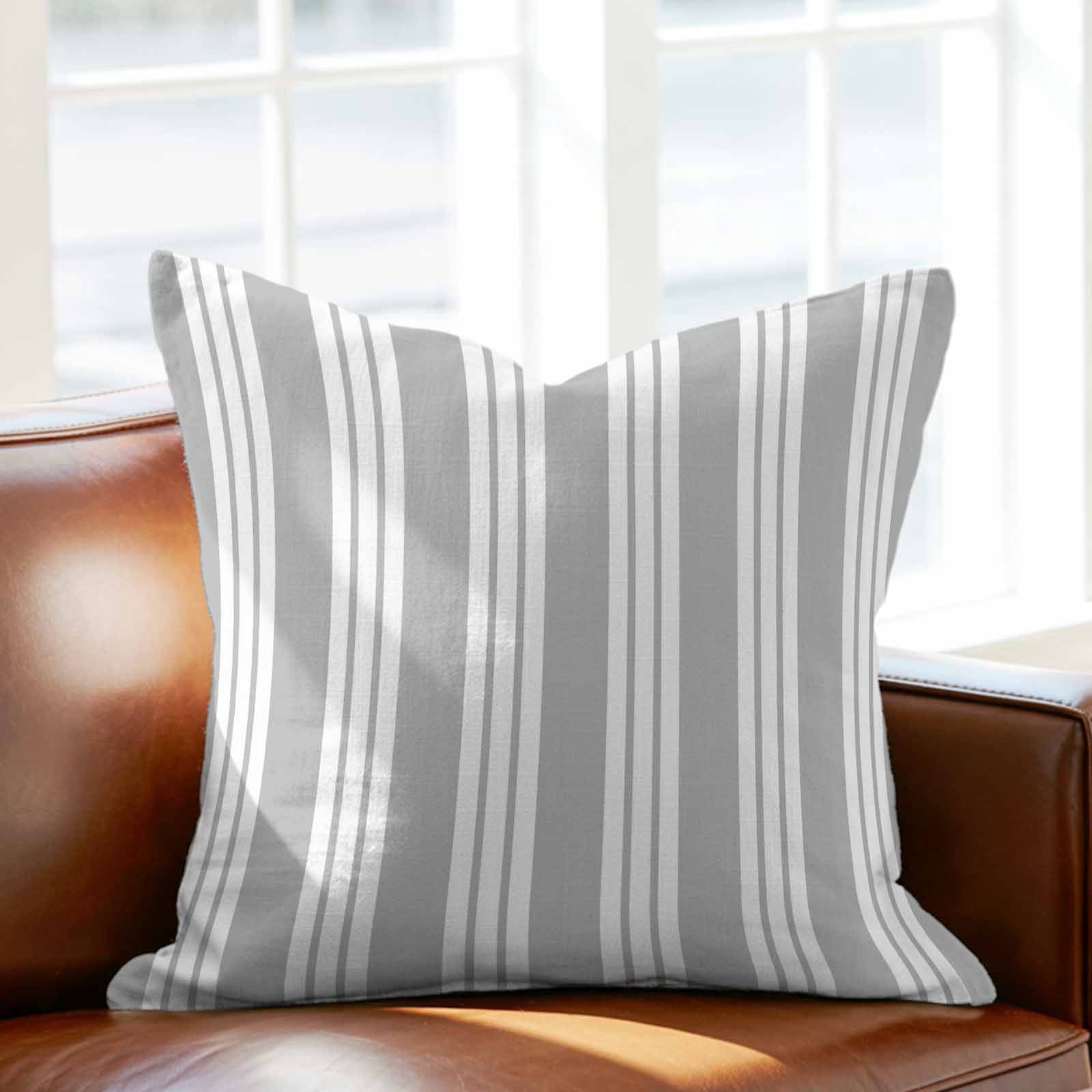 Throw Pillow Covers, Striped Grey 26x26 Pillow Covers for Couch/Sofa/Bed, Farmhouse Line Stripes Classic Decorative Square Linen Cushion Pillowcase for Home Decor