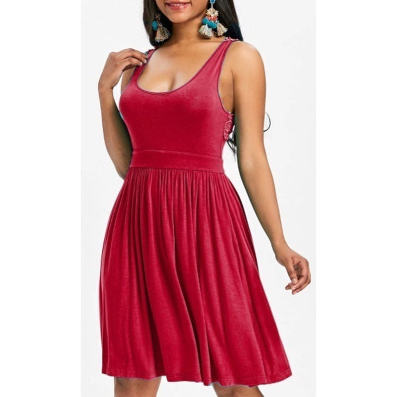 FreshLook Sexy U Neck Lace Panel A Line Dress Plus Size