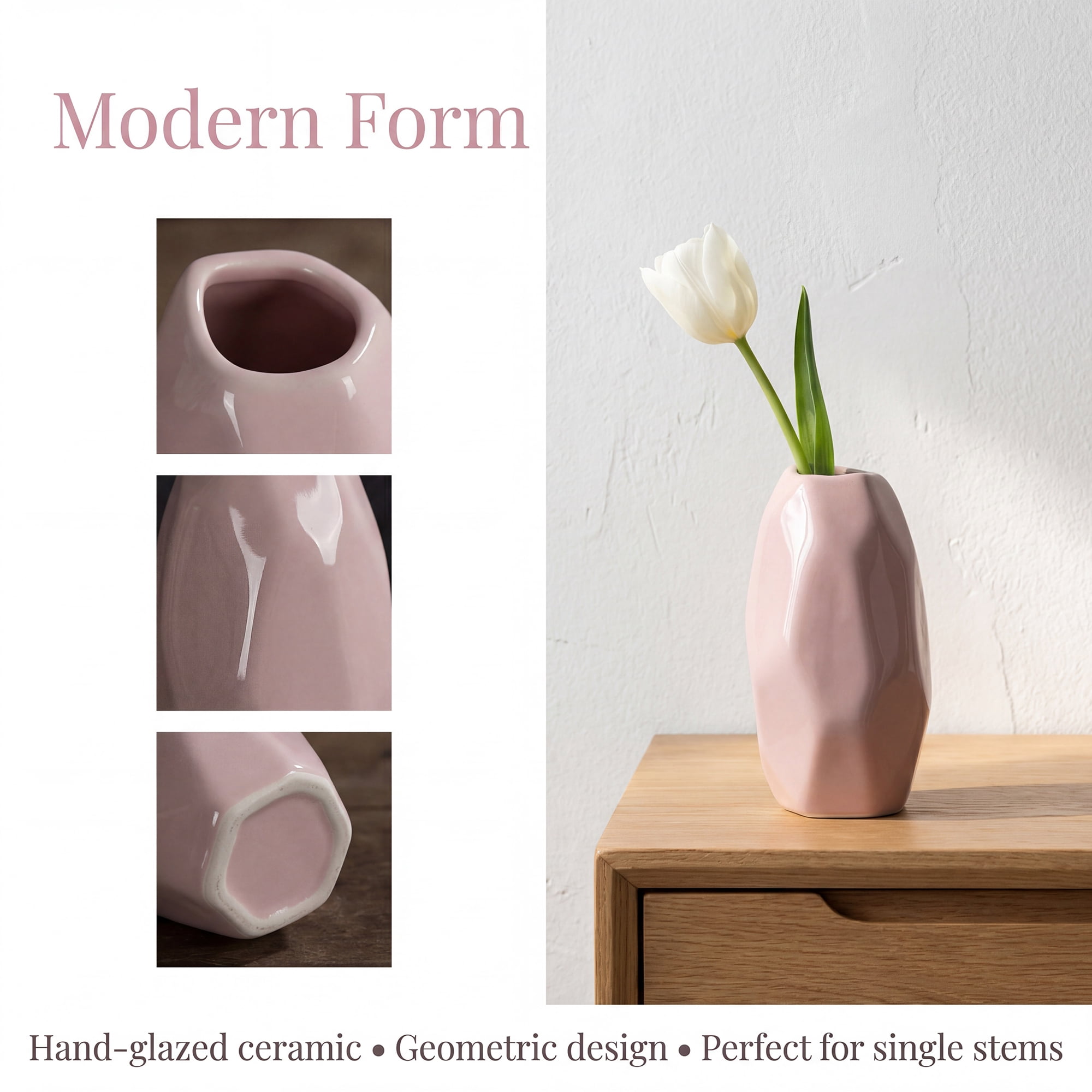 Unique Bargains Mini Vase Decorative Flower Vase Pink 2.6"L x 2.6"W x 4.7"H