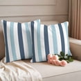 thumbnail image 2 of Blue Aqua Striped Outdoor Waterproof Pillow Covers, Farmhouse Stripe Art Decorative Square Throw Pillowcase Sofa Cushion Sham for Patio/Couch/Chair, 18"x18" 2 Pack, 2 of 8