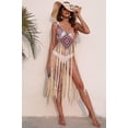 thumbnail image 3 of Kukuzhu Women Swimsuit Coverups Crochet Floral Long Fringe Hem Beach Swimsuit Bikini Tassel Slip Dress Cover Up Pool Swimwear, 3 of 5