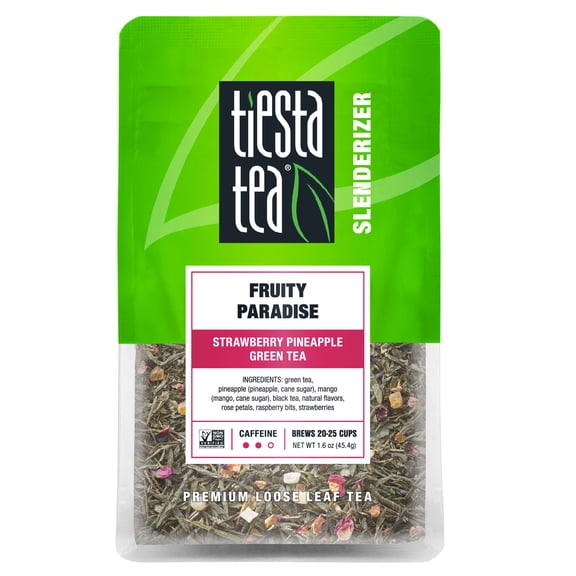 Tiesta Tea - Fruity Paradise, Slenderizer Loose Leaf Green Tea, Half Caffeine, GMO-Free, 1.6oz Pouch