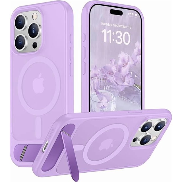Funda con Soporte Magnético invisible, Delgada Translúcida Mate, para iPhone 15 Pro Max 6.7", Morado Claro