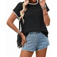 thumbnail image 2 of Women'S Ribbed Sweater Crew Neck Short Sleeve Loose Fit Knit Pullover Tops Black L, 2 of 9