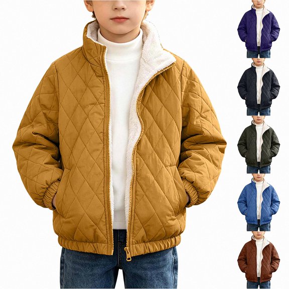 DJDLJWCJ Boys Winter Coat Fleece Lined Thicken Warm Quilted Jacket Solid Color Comforty Down Jacket Yellow Size 7