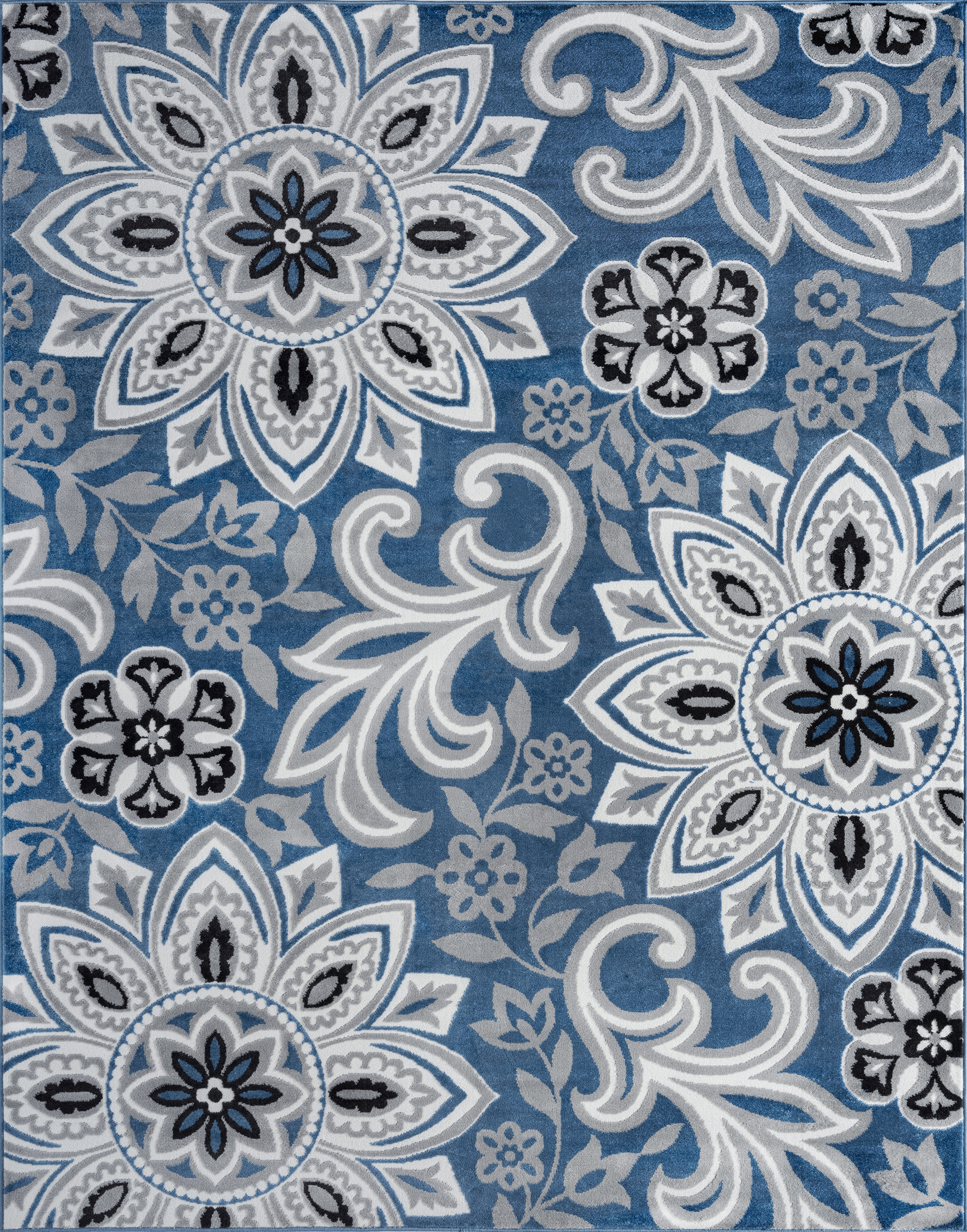 Transitional 9x12 Area Rug (8'10'' x 12'2'') Floral Blue, White Living Room Easy to Clean