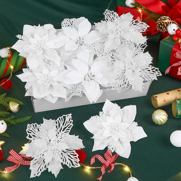Flores navideñas artificiales Alupssuc Poinsettia de 6 pulgadas, 24 unidades