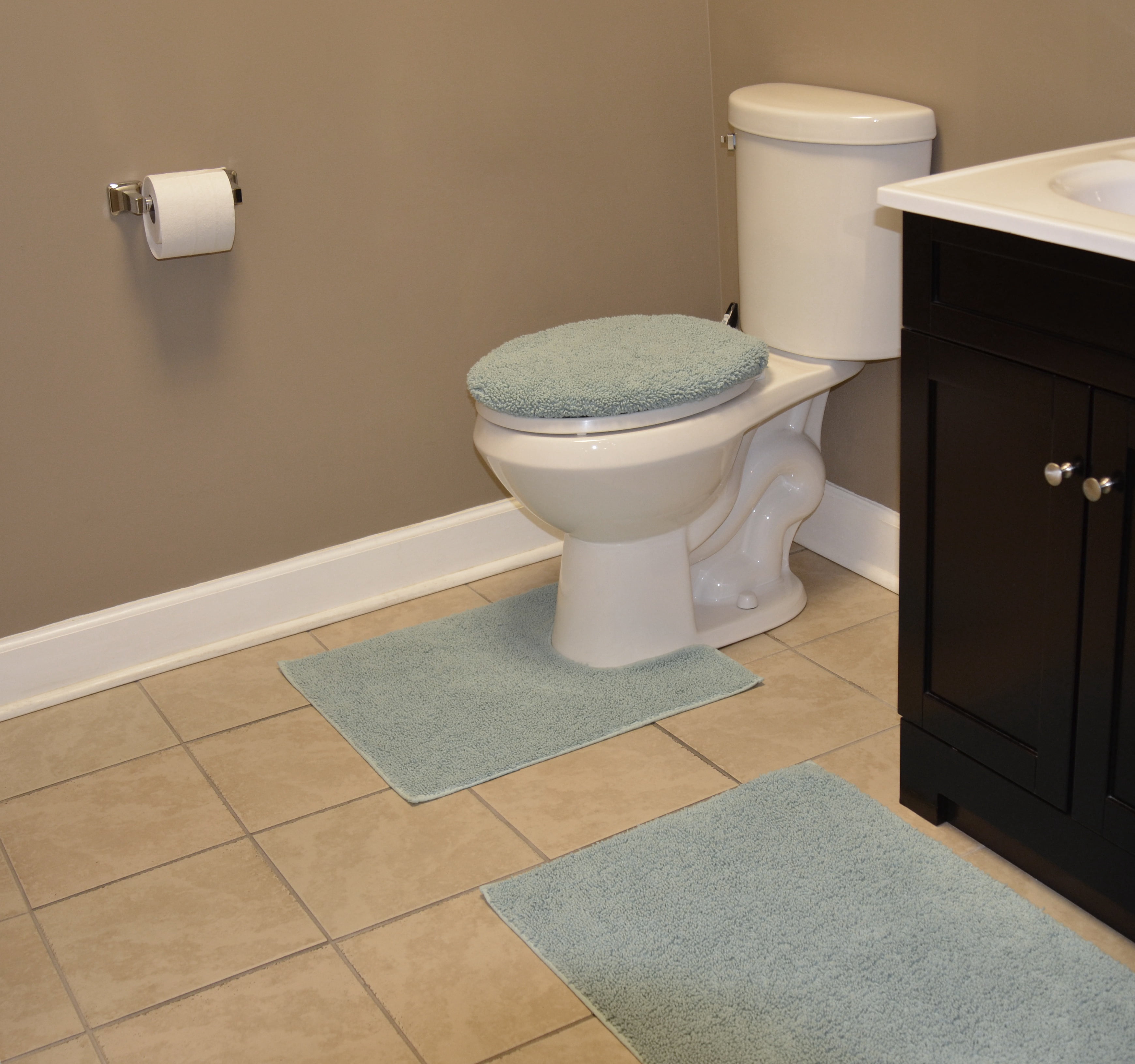 Garland Rug Classic Cotton Washable Bath Rug Set, 3 Piece Set (21"x34" Bath Rug, Contour Rug, & Toilet Lid) Sea Foam