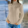 thumbnail image 2 of Curuila Women Turtleneck Sweater Knitted Solid Color Long Sleeve Fashion Thick Slim Fit Autumn Winter Pullover Beige Size L, 2 of 5