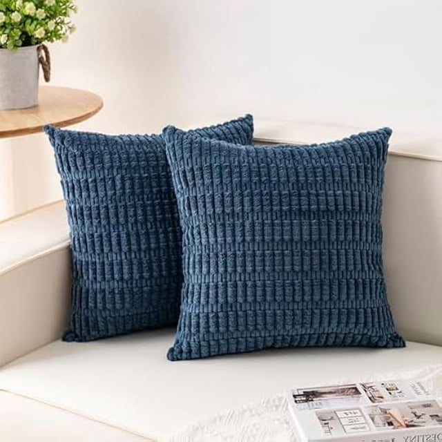 Chenchen Pack of 2 Corduroy Decorative Throw Pillow Covers 16x16 Inch Soft Striped Pillow Covers Modern Farmhouse Home Decor for Sofa Living Room Couch Bed(Teal)