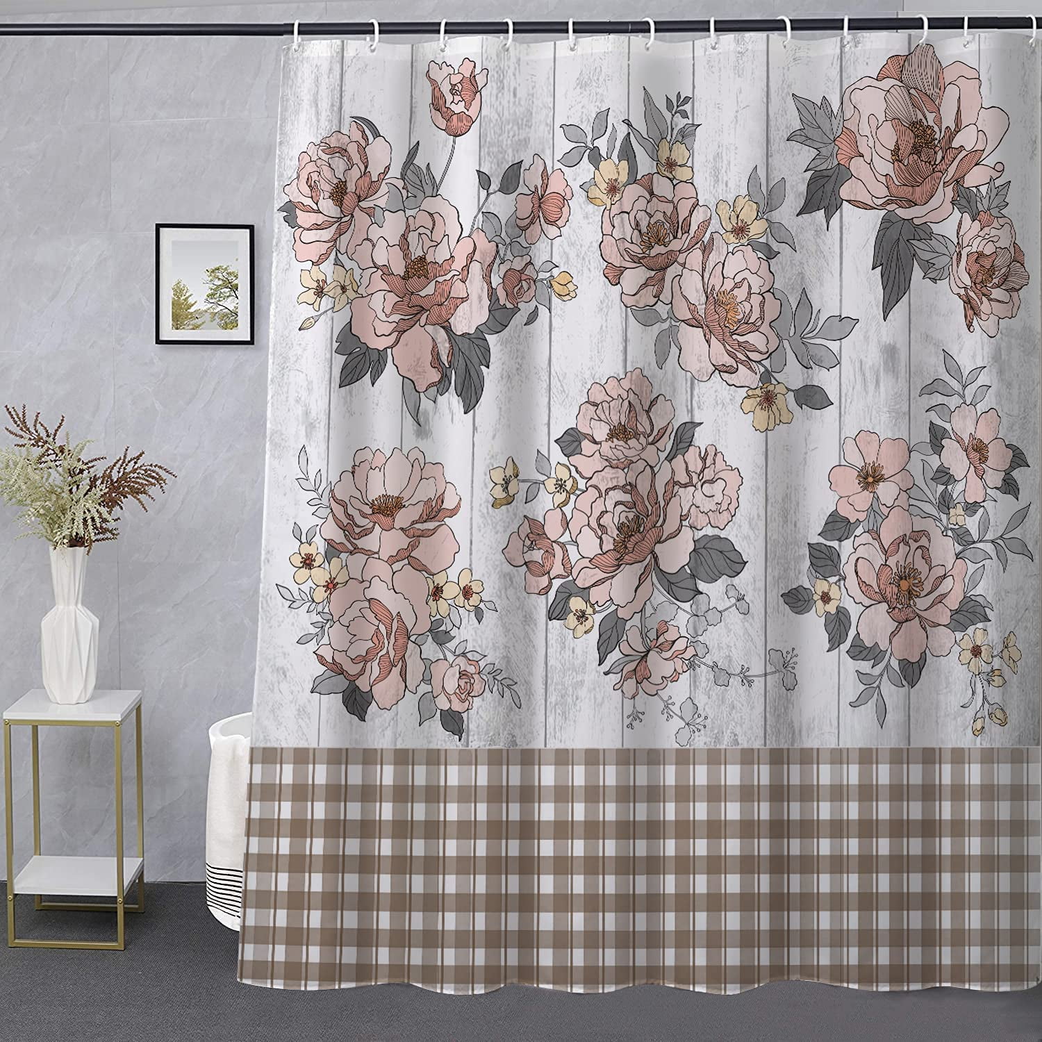 Miffrank Floral Shower Curtain Blush Pink Flower Shower Curtains Sets