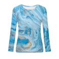 thumbnail image 4 of IROINNID Reduced Womens Long Sleeve Tops Printed Loose T-shirt Blouse Round Neck Lounge Tops,Light Blue, 4 of 5