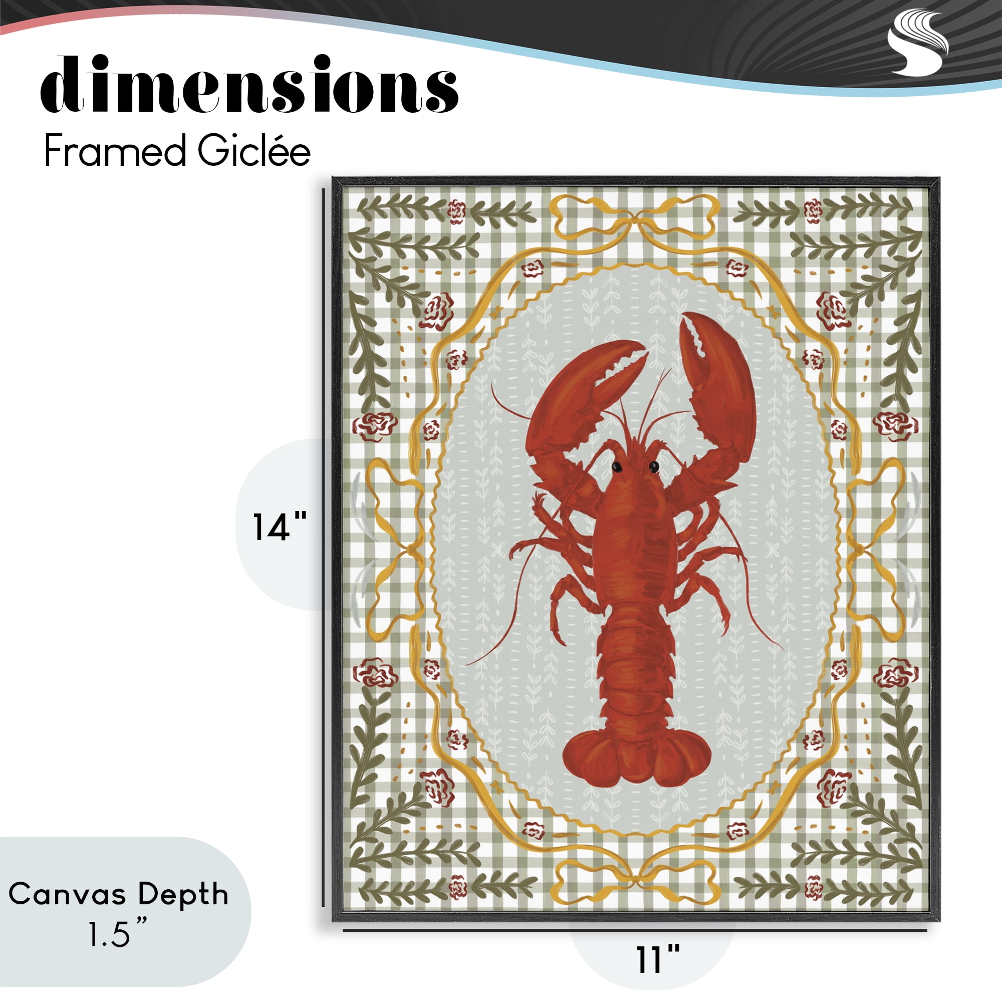 Stupell Industries Lobster with Gingham Kitchen Charm Black Framed Giclee Art, design by Vero Illustrates