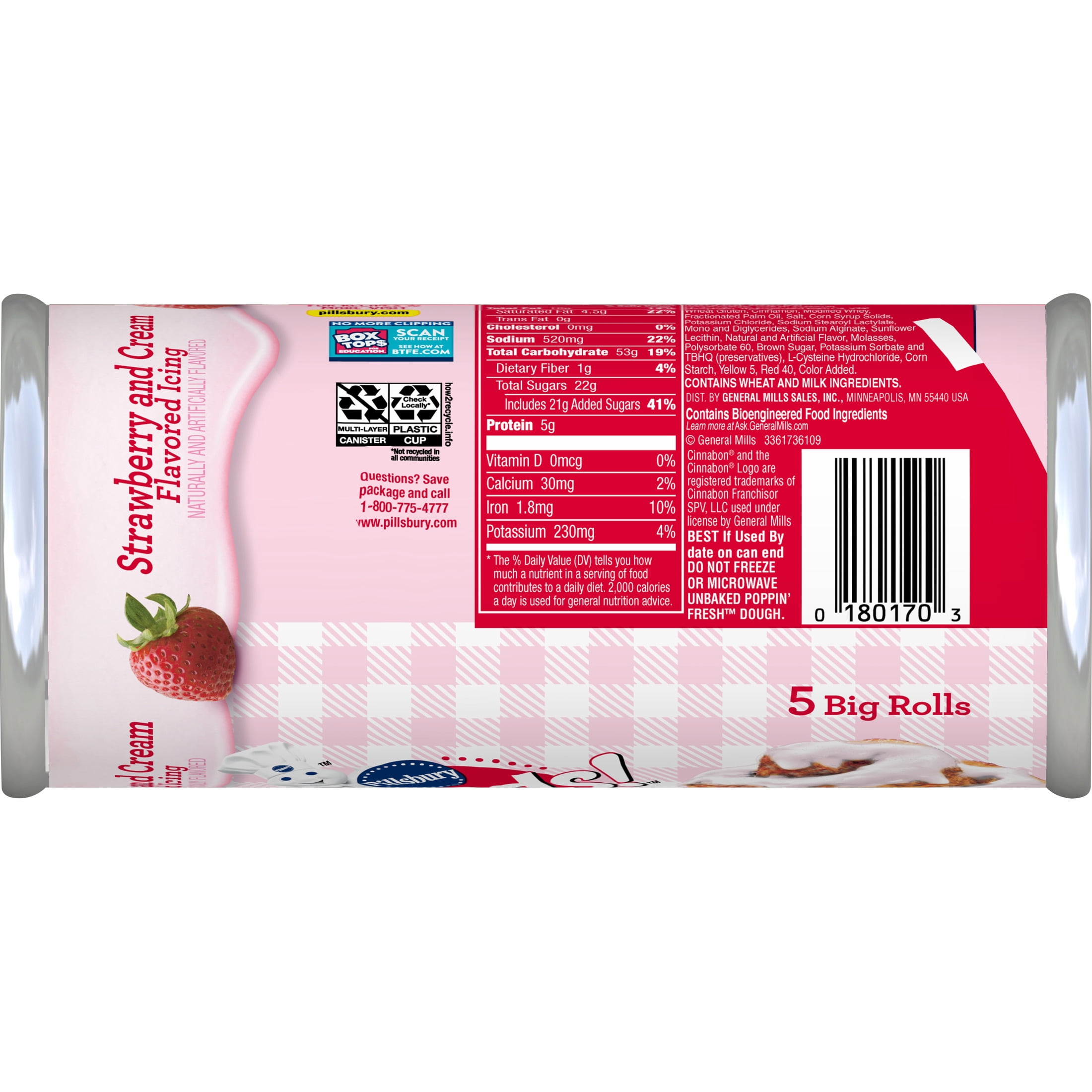 Pillsbury Grands! Cinnamon Rolls with Strawberry and Cream Flavored Icing, 5 Count, 17.5 oz
