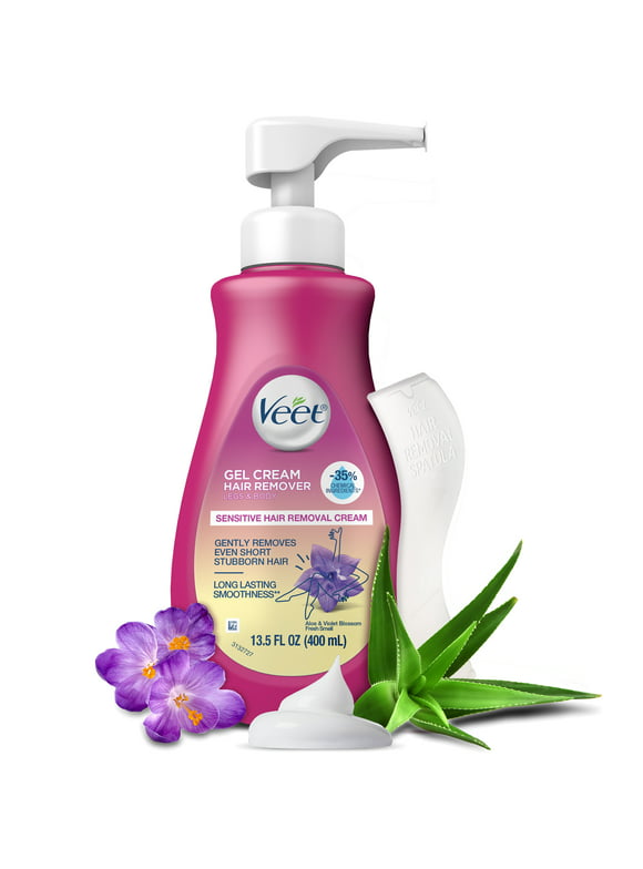 Hair Removal Cream  VEET Silk and Fresh Technology Legs & Body Gel Cream Hair Remover, Sensitive Formula, 13.5 FL OZ Pump Bottle