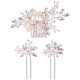 thumbnail image 7 of MIALLO 3Pcs Rose Gold Floral Hair Side Comb & Hairpins Set - Rhinestone Pearl Headpiece for Wedding Prom Party Decoration, 7 of 7