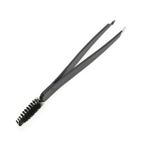Unique Bargains 1 Pc With Brush Eyebrow Tweezer for Bathroom Travel Hotel Black Stainless Steel