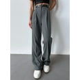thumbnail image 4 of Pantalones de Traje de Pierna para Mujer, Pantalones Largos Informales de Negocios con Cintura Holgada y Corte Holgado Gris Oscuro S, 4 of 8
