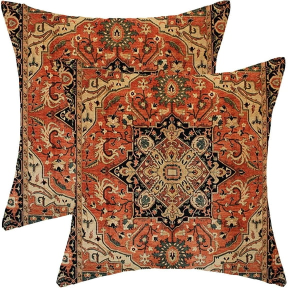 Boho Pillow Covers 20x20 Inch 2 Pcs Vintage Burnt Orange Carpet Pattern Ethnic Decor Throw Pillows Retro Antique Outdoor Farmhouse Decoration Pillowcase Linen Cushion Cover for Couch Sofa Bed