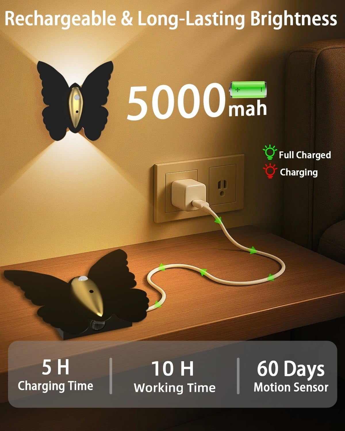 Wall Lamp，2 Pack Rechargeable Motion Sensor Night Light Wireless Wall Sconces Magnetic Closet Lights Stair Light Indoor Up and Down Wall Lamp for Bedroom Hallway
