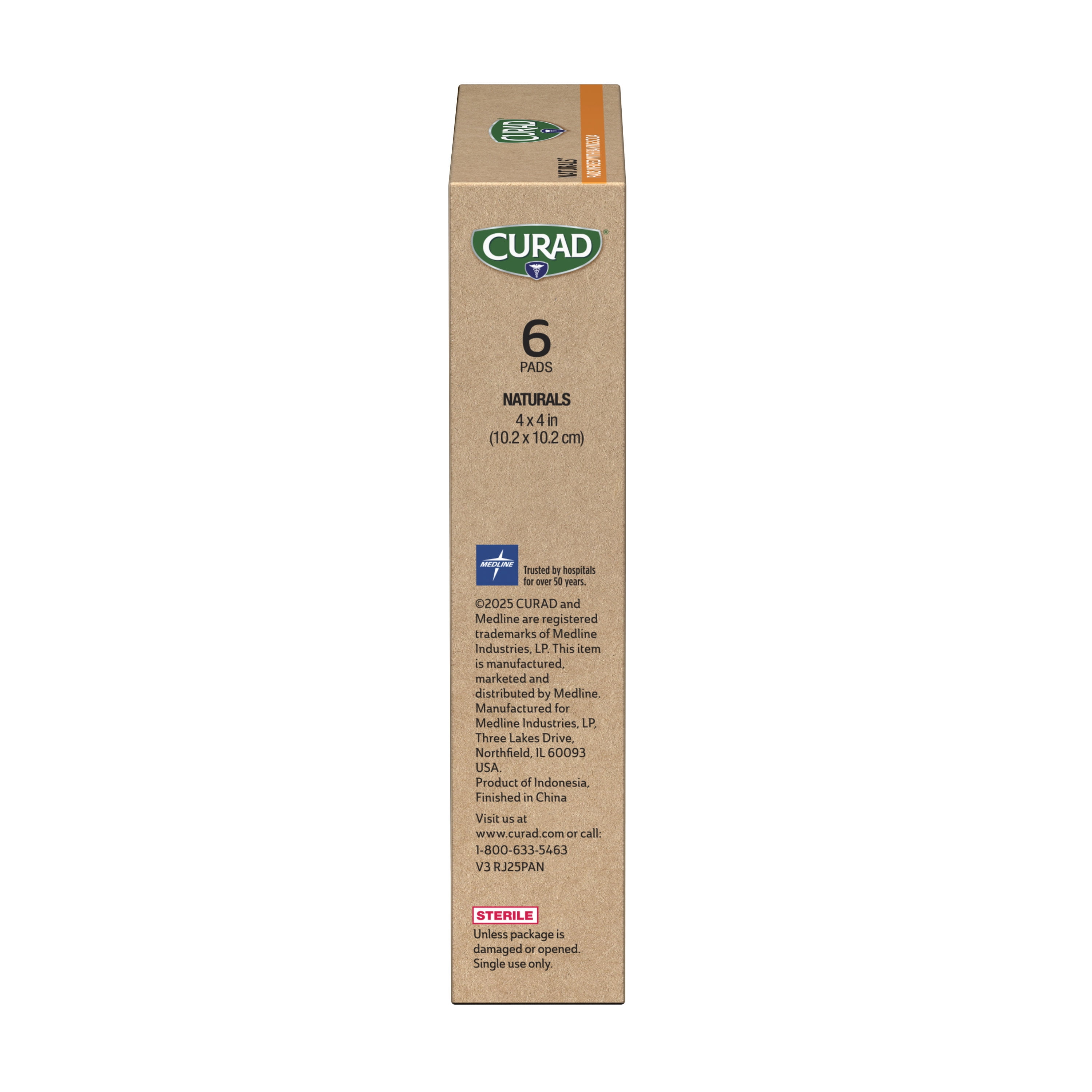 Curad Naturals Baking Soda Bandages 4" x 4", 24 Count, For Scrapes & Cuts, Absorbent & Self-Adhesive, 6 Per Box