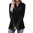 thumbnail image 3 of QAFOPEH Womens Polo Shirts V Neck Collared Tops Casual Buttons Long Sleeve Tunic Blouses, 3 of 7
