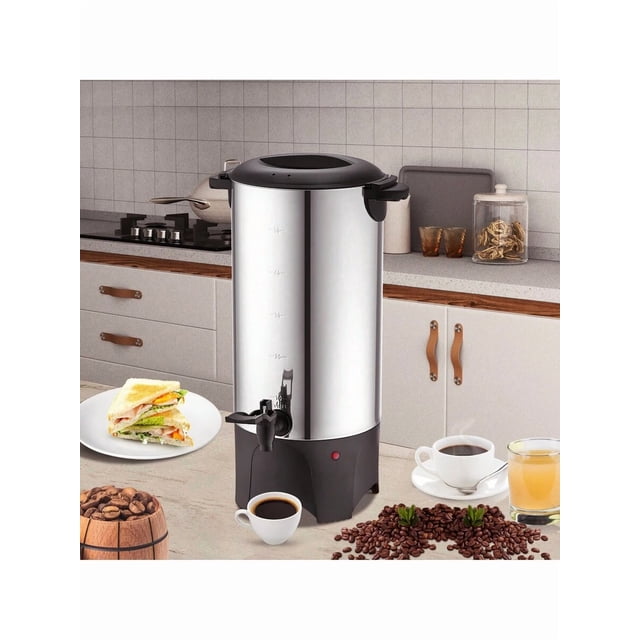 Coffee Urn, 100 Cup 15 L Hot Beverage Dispenser With Dripless Faucet, Quick-Brewing Stainless Steel Large Commercial Coffee Maker, For Catering, Business, Party, Church & Restaurant